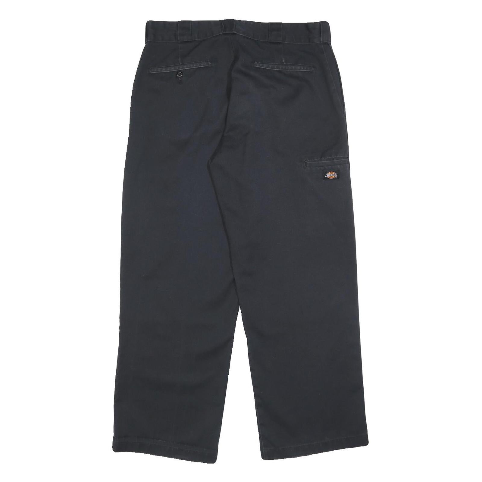 DICKIES Mens Cotton Blend Black Loose Fit Straight Trousers W34 L30 Workwear