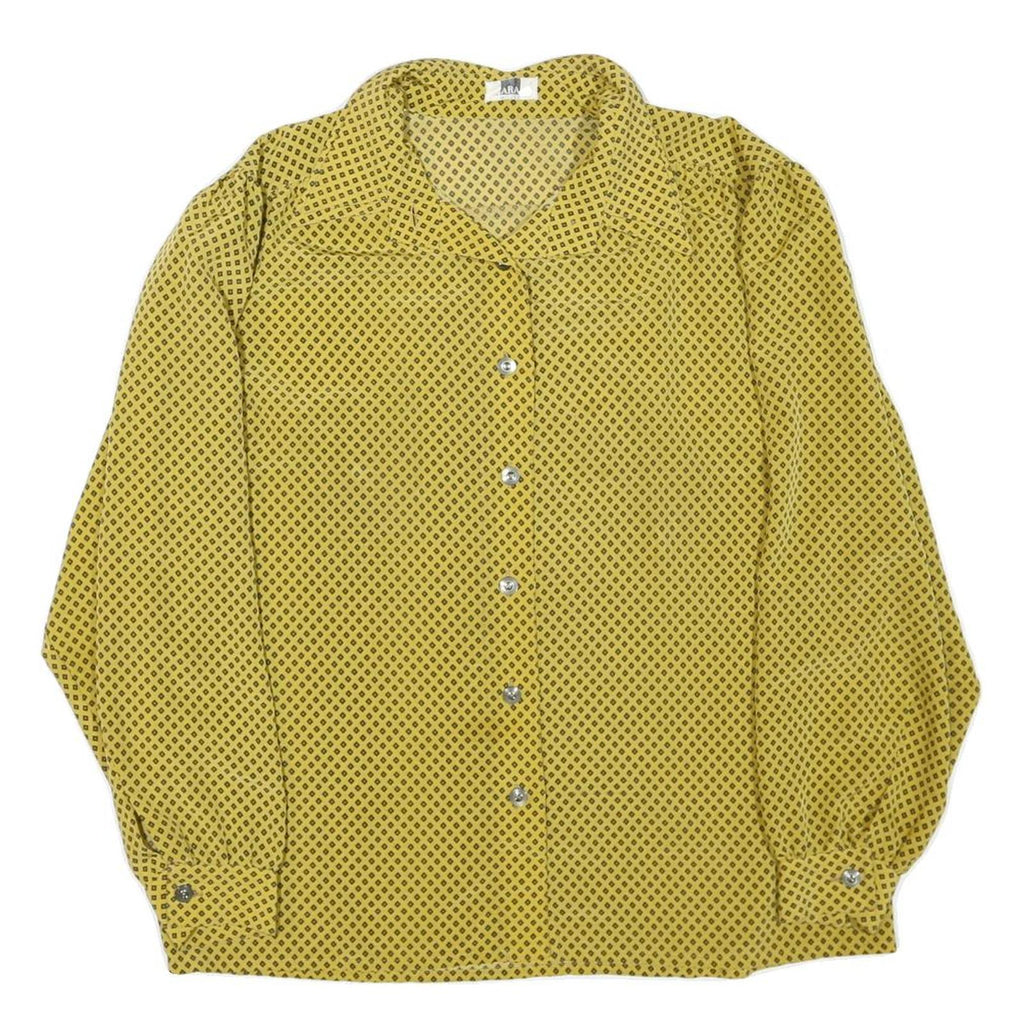 ARA MODEN Womens Yellow & Black Printed Shirt Long Sleeve Collared M Button