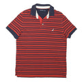 NAUTICA Mens Red & Navy Striped Short Sleeve S Cotton Blend Polo Shirt