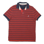 NAUTICA Mens Red & Navy Striped Short Sleeve S Cotton Blend Polo Shirt