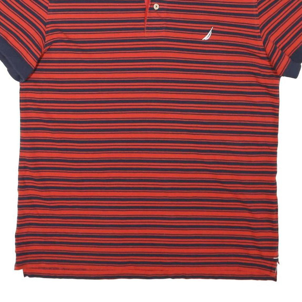 NAUTICA Mens Red & Navy Striped Short Sleeve S Cotton Blend Polo Shirt