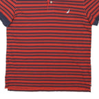 NAUTICA Mens Red & Navy Striped Short Sleeve S Cotton Blend Polo Shirt