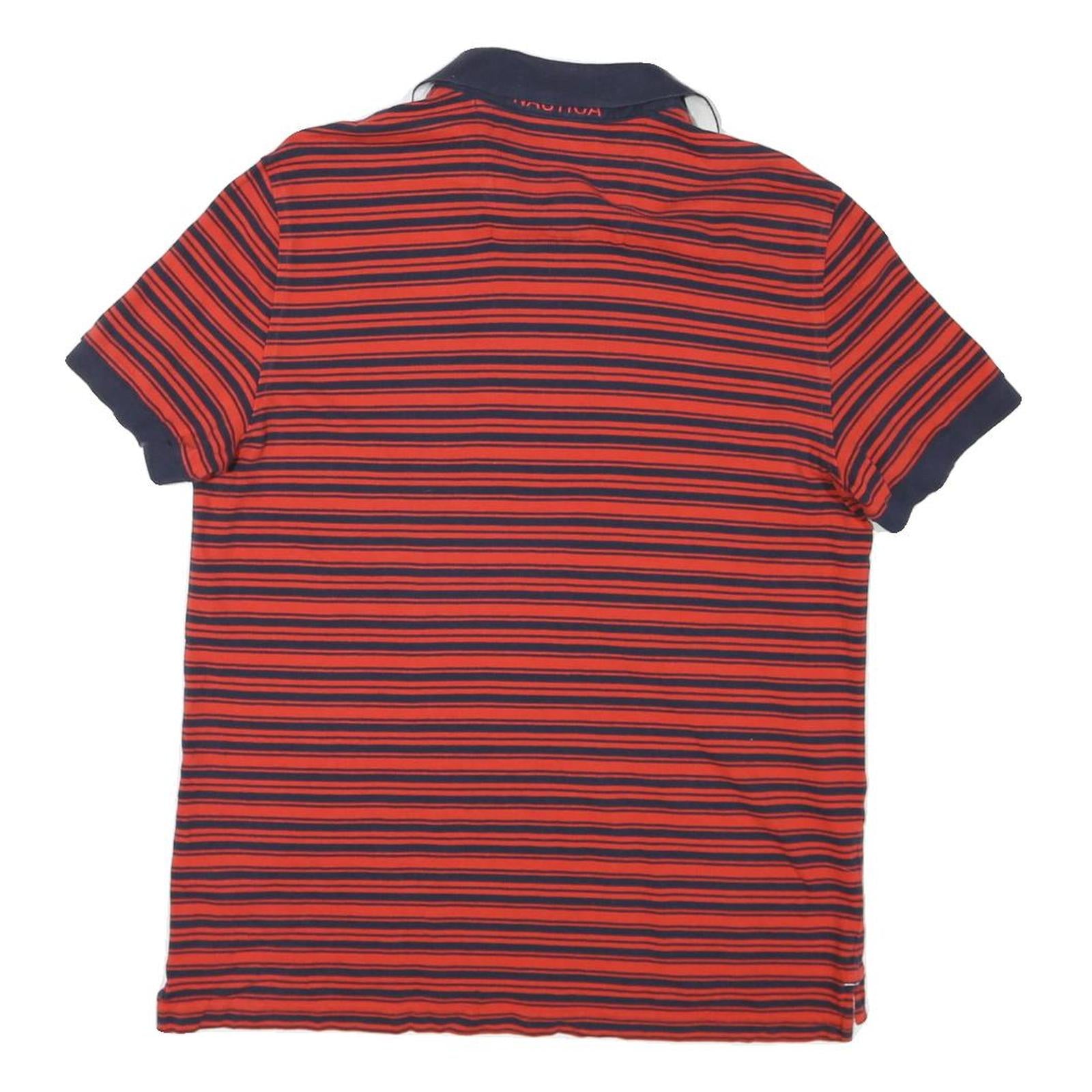 NAUTICA Mens Red & Navy Striped Short Sleeve S Cotton Blend Polo Shirt