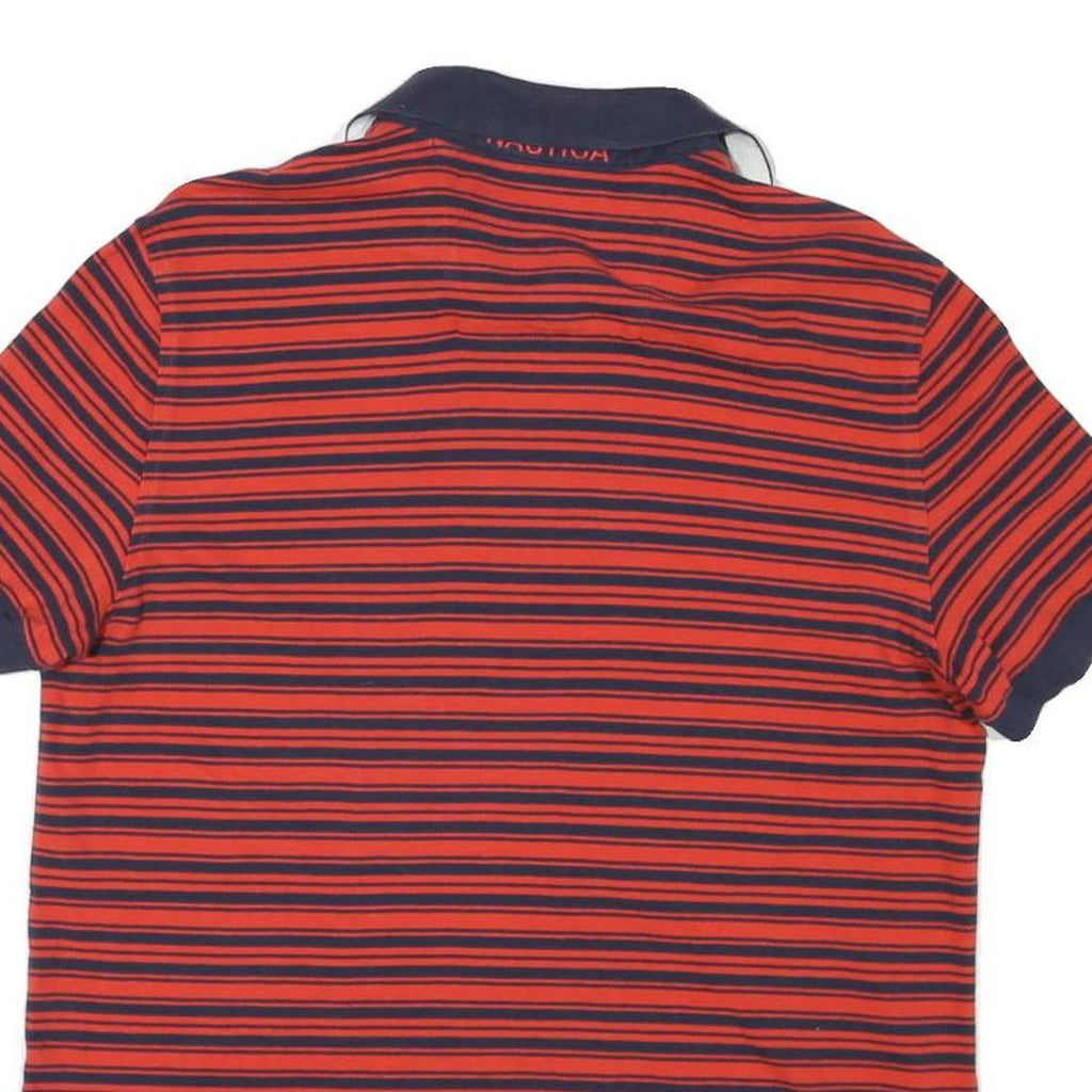 NAUTICA Mens Red & Navy Striped Short Sleeve S Cotton Blend Polo Shirt
