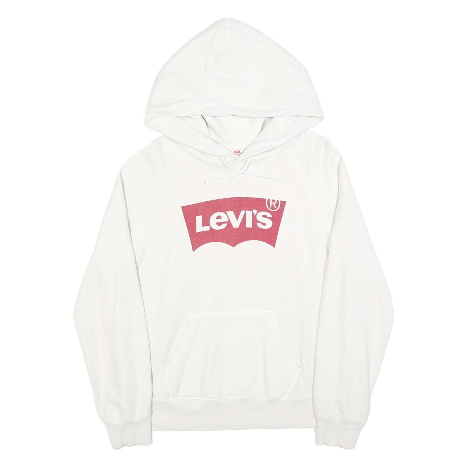 LEVI'S Mens White Hoodie S Cotton Blend Pullover Casual Sweatshirt