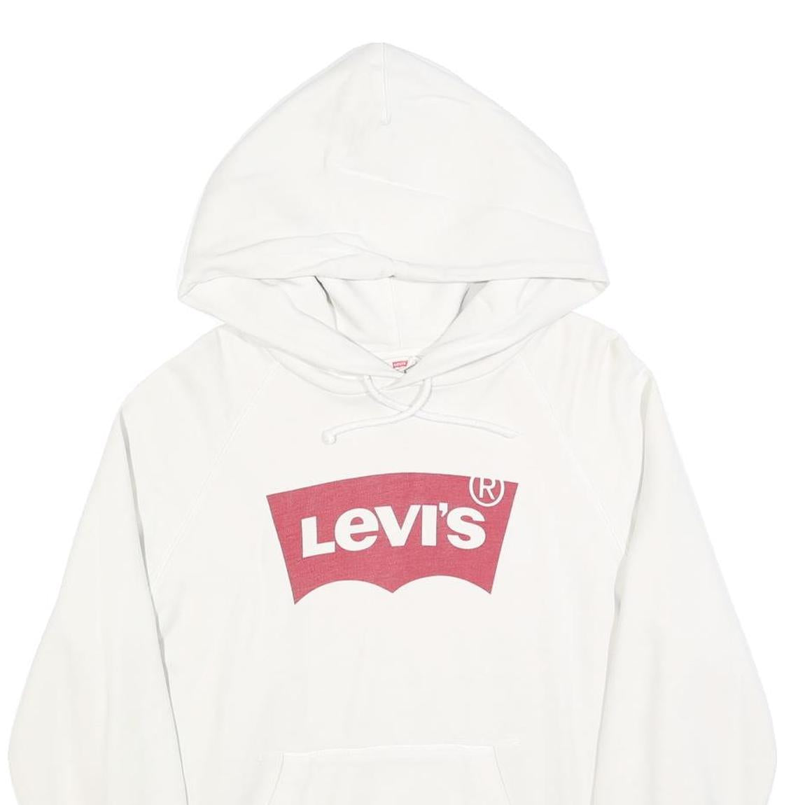 LEVI'S Mens White Hoodie S Cotton Blend Pullover Casual Sweatshirt