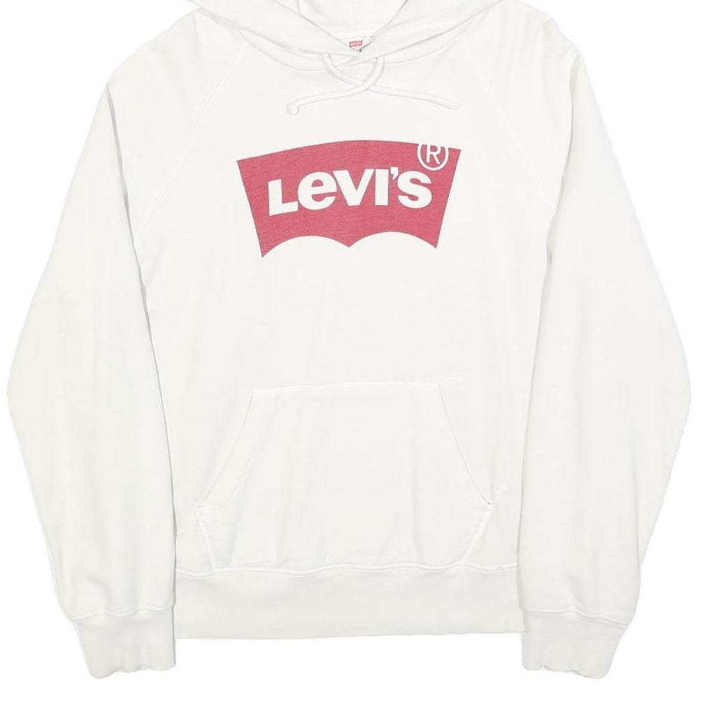 LEVI'S Mens White Hoodie S Cotton Blend Pullover Casual Sweatshirt