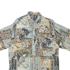 Mens Green Beige Pattern Cotton Blend Shirt L Casual Summer Lightweight