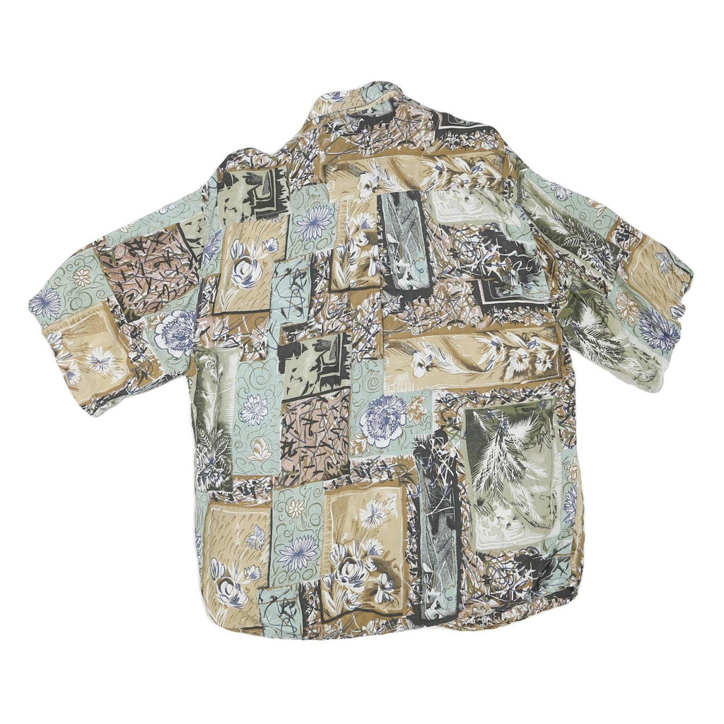 Mens Green Beige Pattern Cotton Blend Shirt L Casual Summer Lightweight