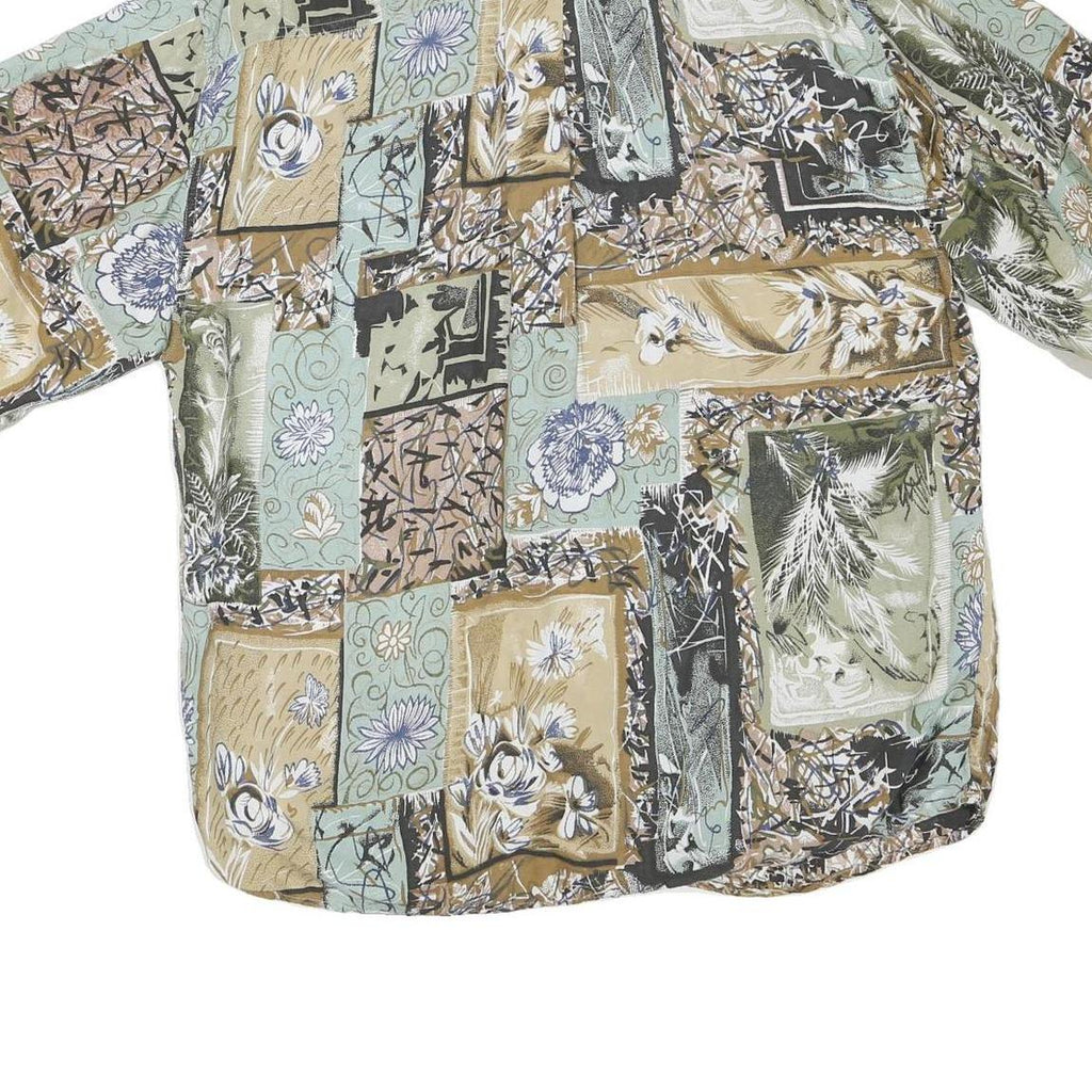 Mens Green Beige Pattern Cotton Blend Shirt L Casual Summer Lightweight