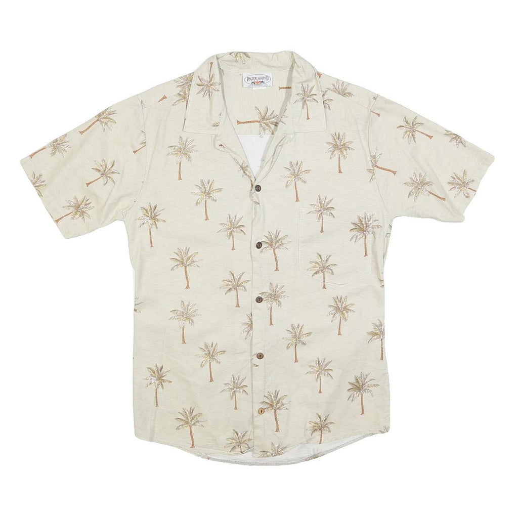 PACIFIC LEGEND Mens Beige Palm Tree Print Shirt S Casual Cotton Summer Holiday