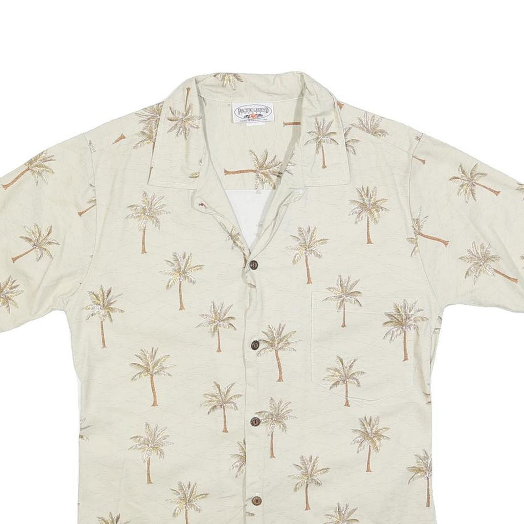 PACIFIC LEGEND Mens Beige Palm Tree Print Shirt S Casual Cotton Summer Holiday