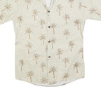 PACIFIC LEGEND Mens Beige Palm Tree Print Shirt S Casual Cotton Summer Holiday