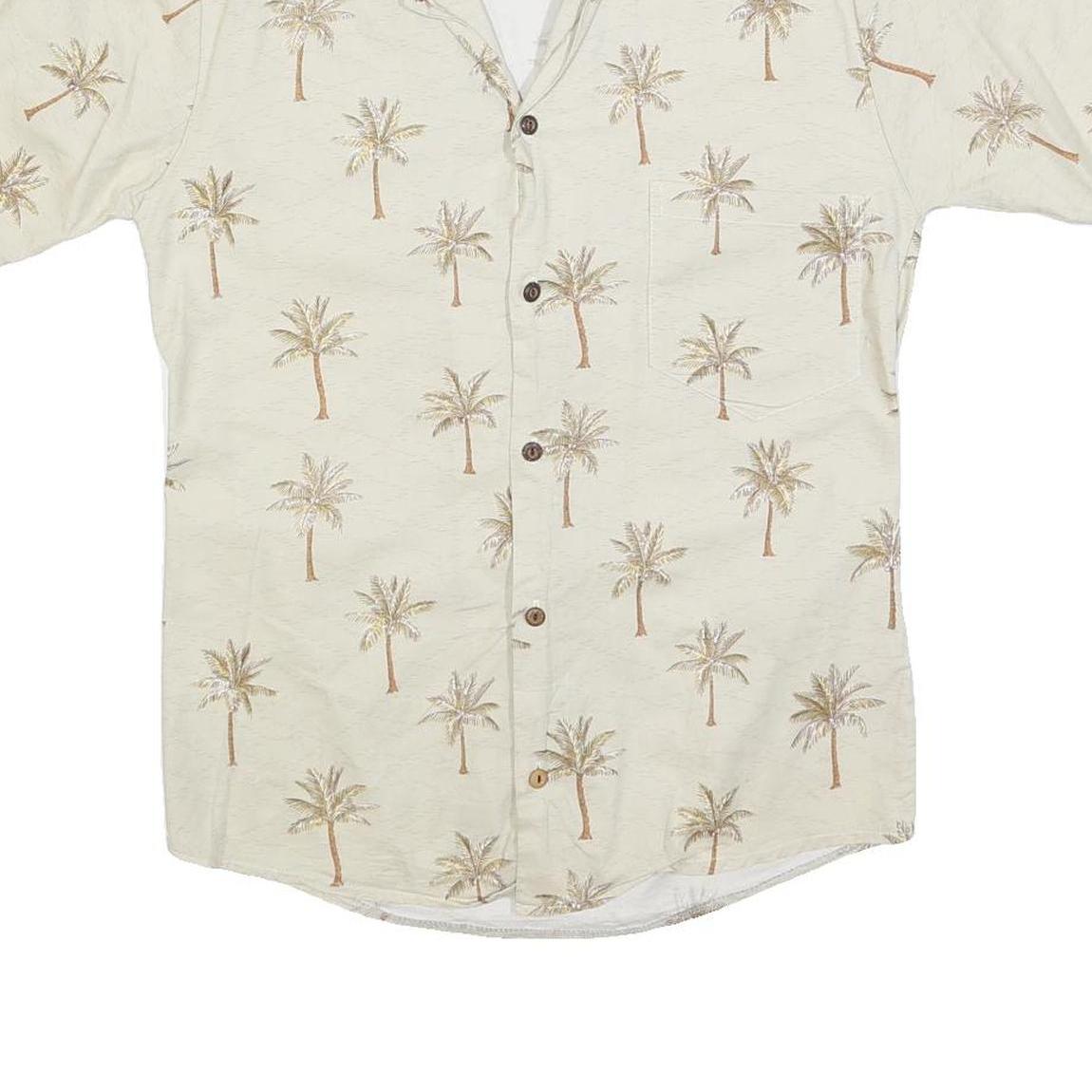PACIFIC LEGEND Mens Beige Palm Tree Print Shirt S Casual Cotton Summer Holiday