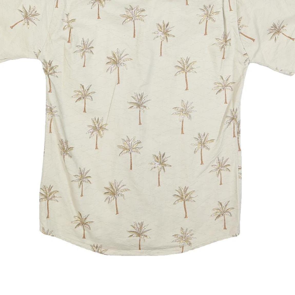 PACIFIC LEGEND Mens Beige Palm Tree Print Shirt S Casual Cotton Summer Holiday