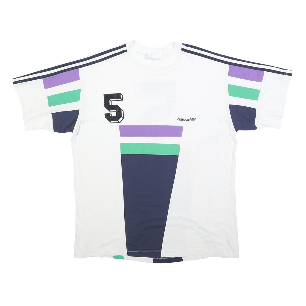 ADIDAS Mens White Blue Green Purple Graphic T-Shirt L Short Sleeve Crew Neck