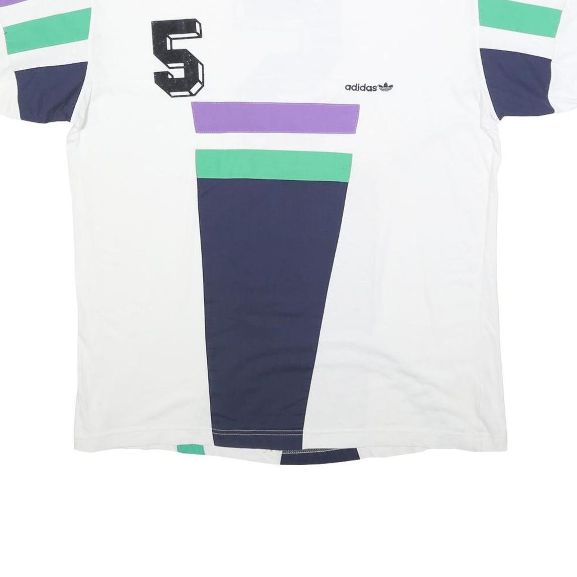 ADIDAS Mens White Blue Green Purple Graphic T-Shirt L Short Sleeve Crew Neck