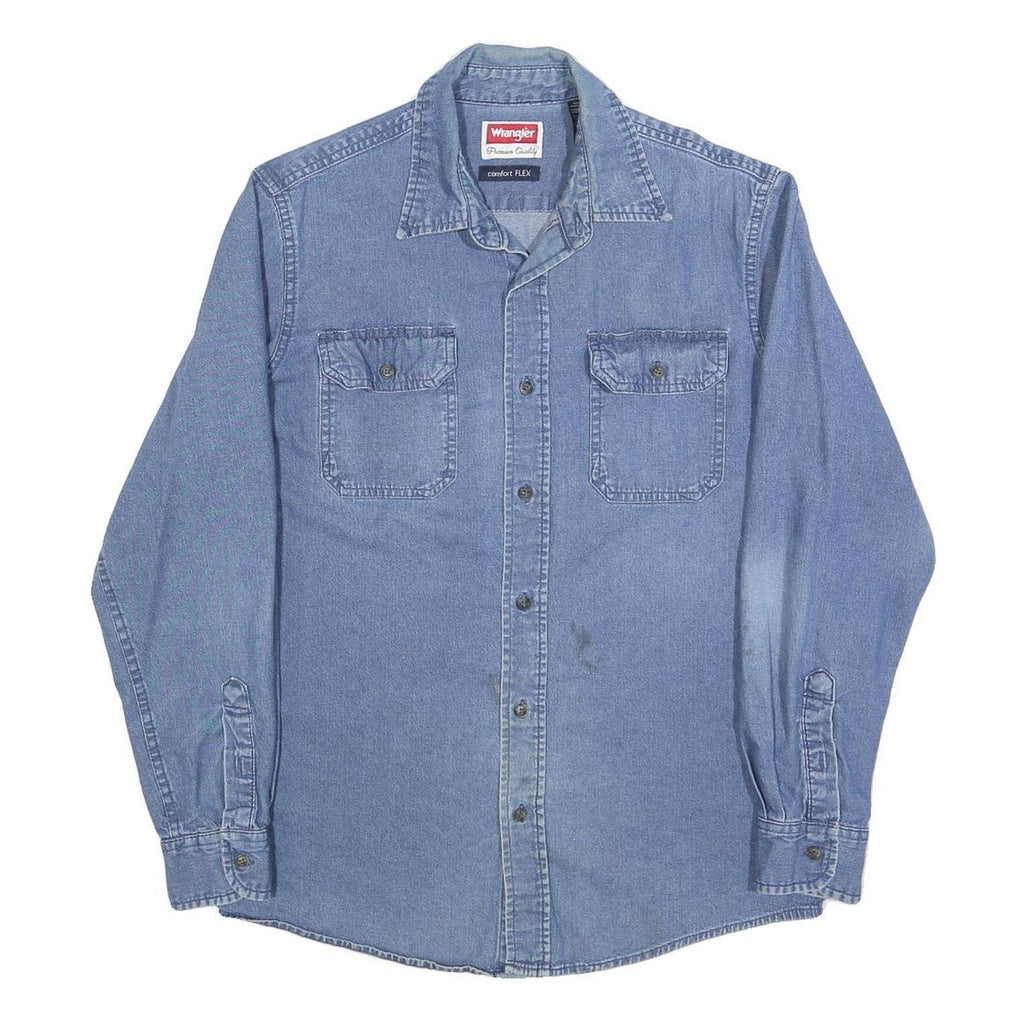 WRANGLER Mens Blue Denim Shirt S Cotton Blend Button Closure Casual Western