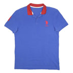 U.S. POLO ASSN Mens Blue & Red Short Sleeve Polo Shirt L Cotton Blend Logo