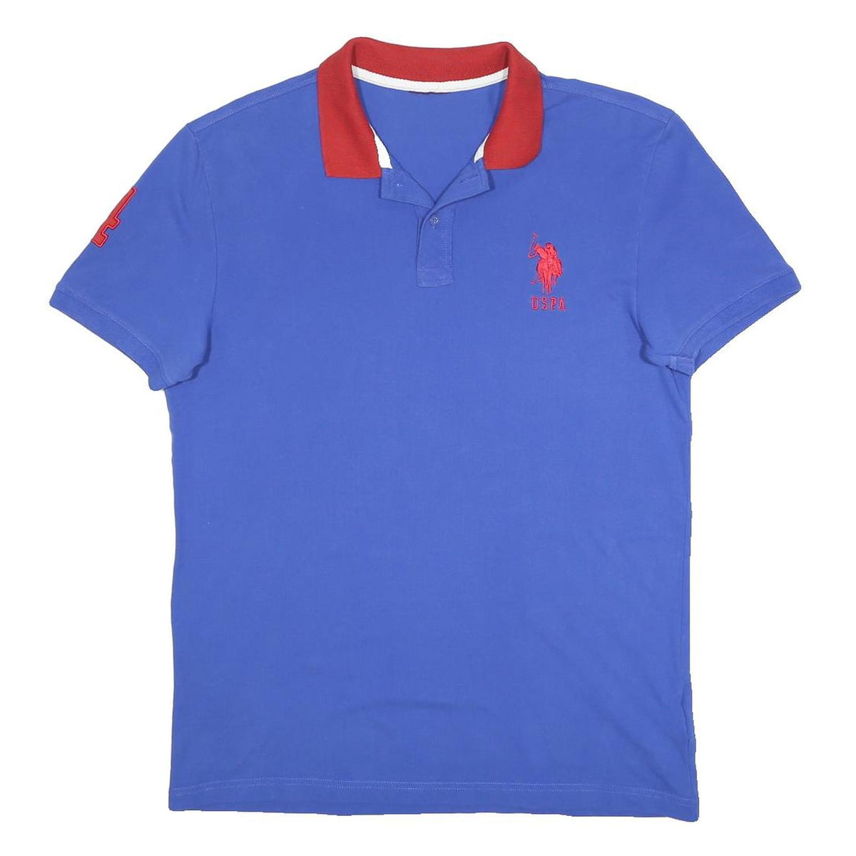 U.S. POLO ASSN Mens Blue & Red Short Sleeve Polo Shirt L Cotton Blend Logo