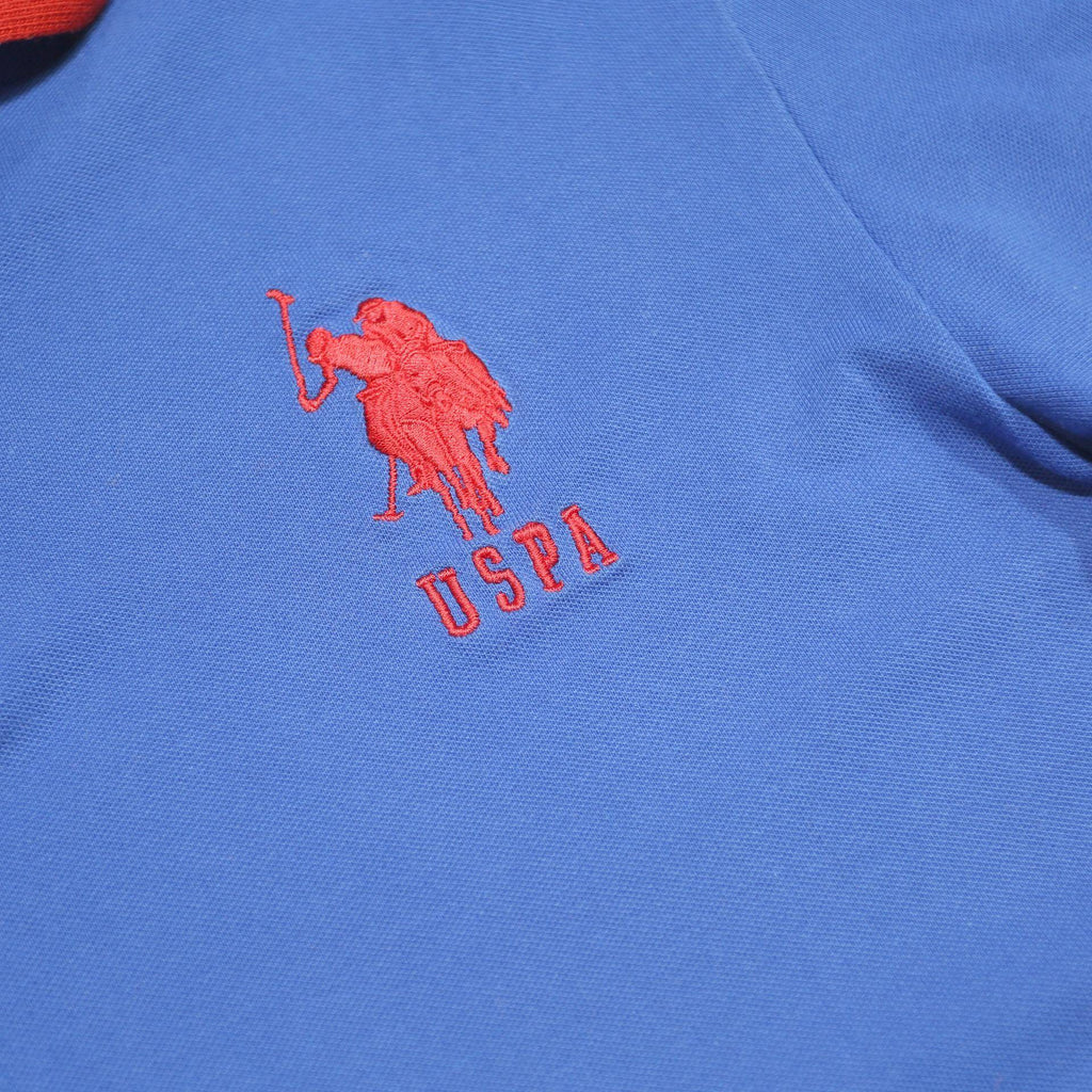U.S. POLO ASSN Mens Blue & Red Short Sleeve Polo Shirt L Cotton Blend Logo