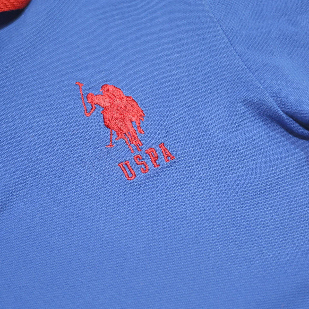 U.S. POLO ASSN Mens Blue & Red Short Sleeve Polo Shirt L Cotton Blend Logo