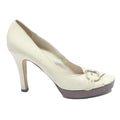 GUCCI Womens Leather High Heel Peep Toe Platform Court Shoes Cream UK 4.5