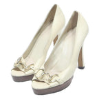 GUCCI Womens Leather High Heel Peep Toe Platform Court Shoes Cream UK 4.5