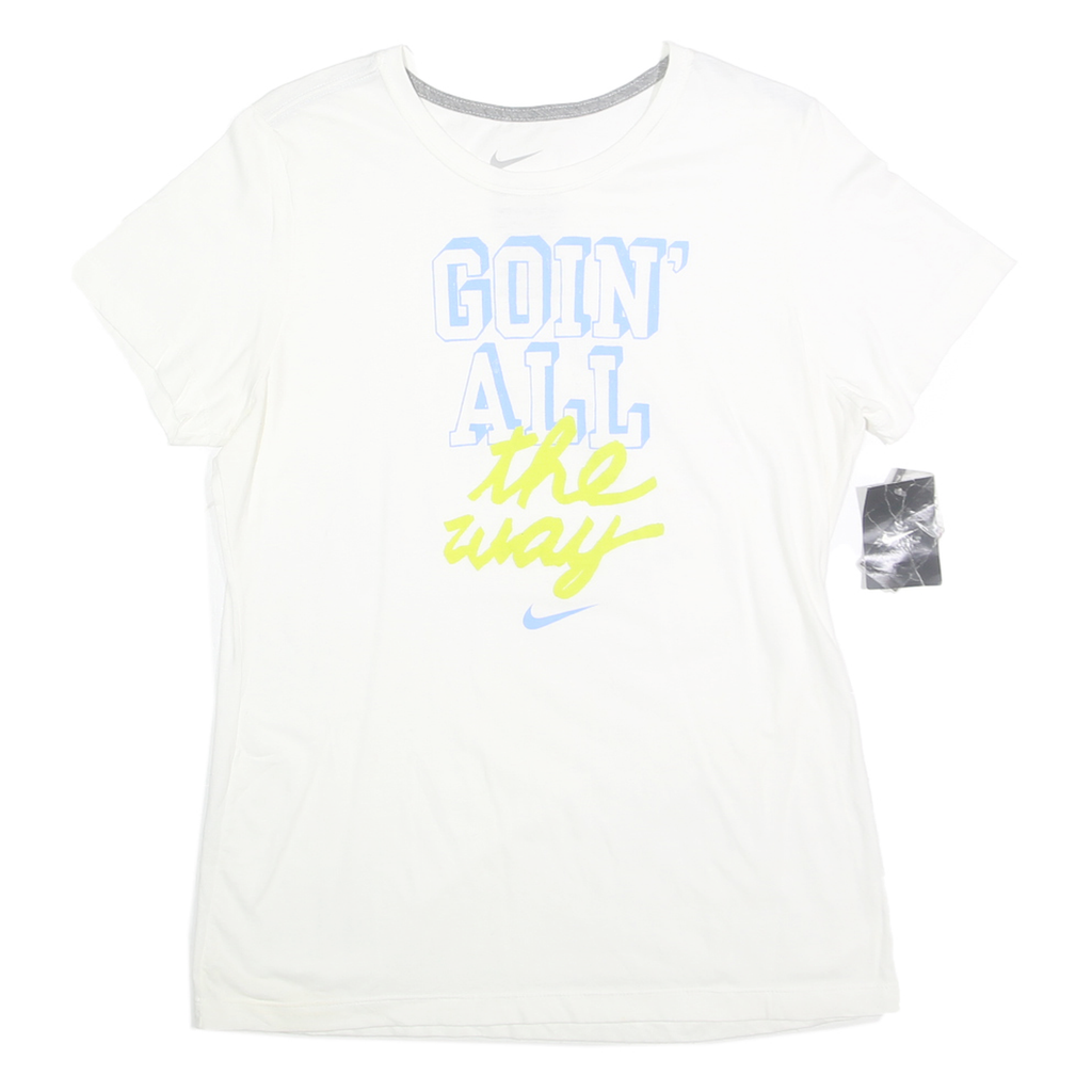 NIKE Womens White Graphic T-Shirt XL Short Sleeve Crew Neck Cotton Casual