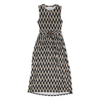 WAREHOUSE Womens Black & Beige Cotton Blend Sleeveless Midi Dress UK 10 Belted