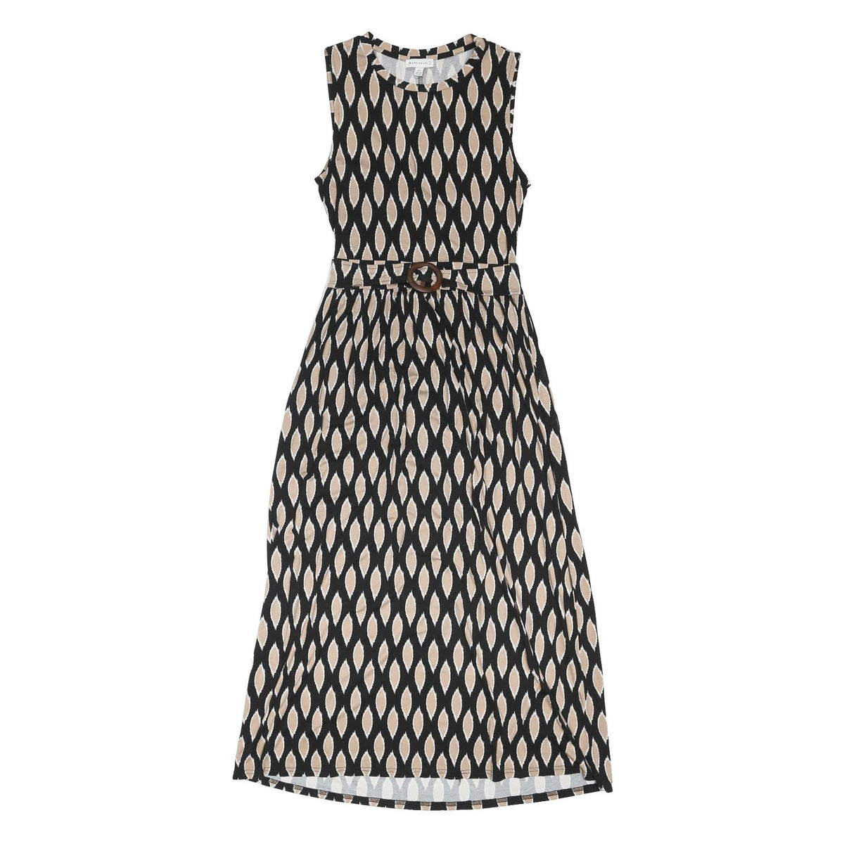 WAREHOUSE Womens Black & Beige Cotton Blend Sleeveless Midi Dress UK 10 Belted