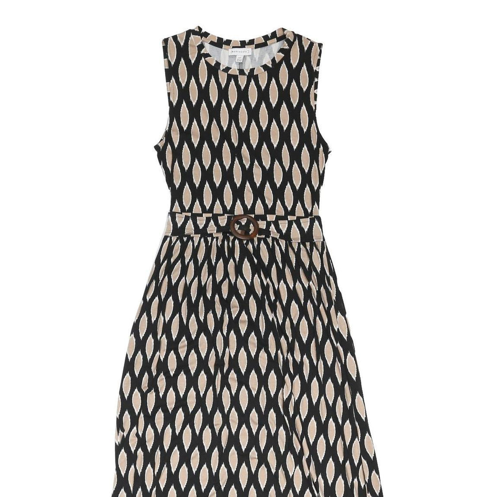 WAREHOUSE Womens Black & Beige Cotton Blend Sleeveless Midi Dress UK 10 Belted