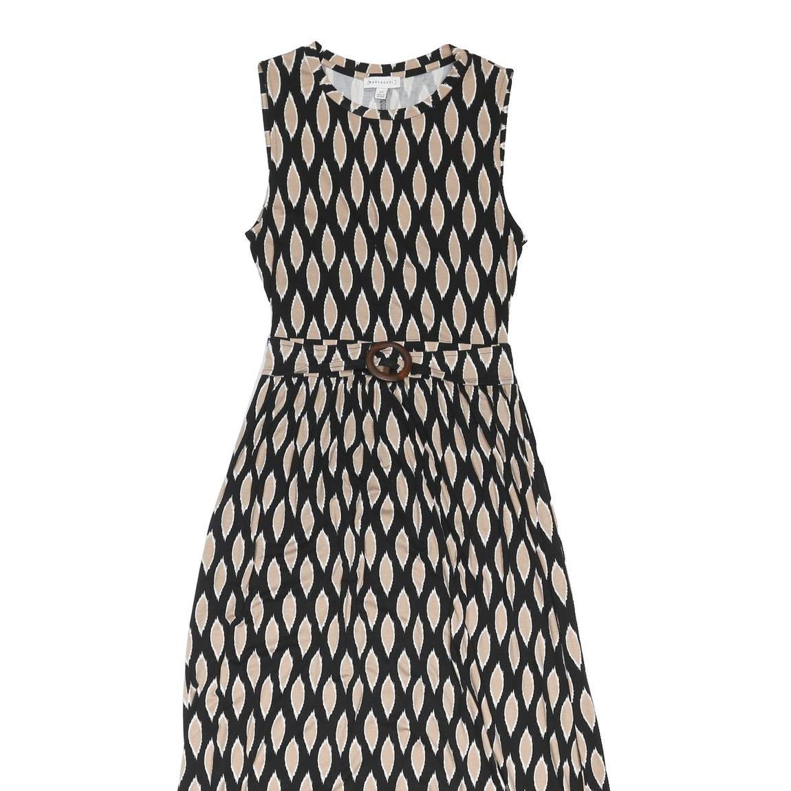 WAREHOUSE Womens Black & Beige Cotton Blend Sleeveless Midi Dress UK 10 Belted