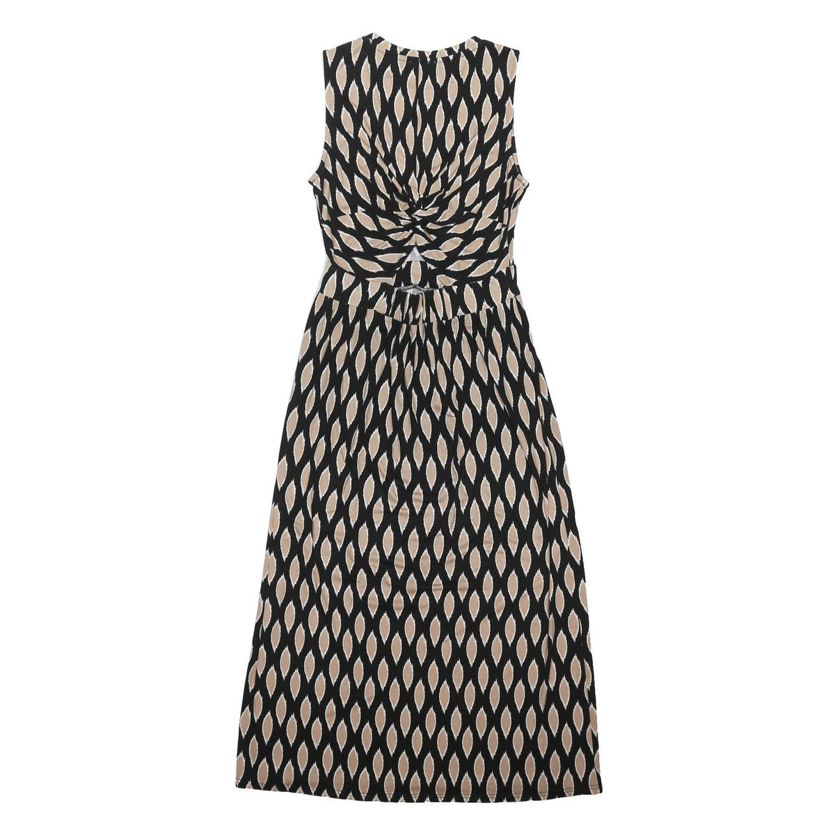 WAREHOUSE Womens Black & Beige Cotton Blend Sleeveless Midi Dress UK 10 Belted