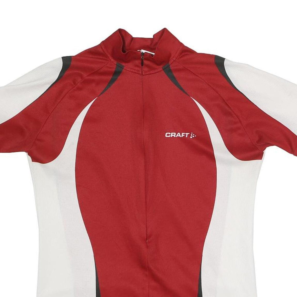 CRAFT Mens Red & White Cycling Jersey L Short Sleeve 1/4 Zip Sports Shirt