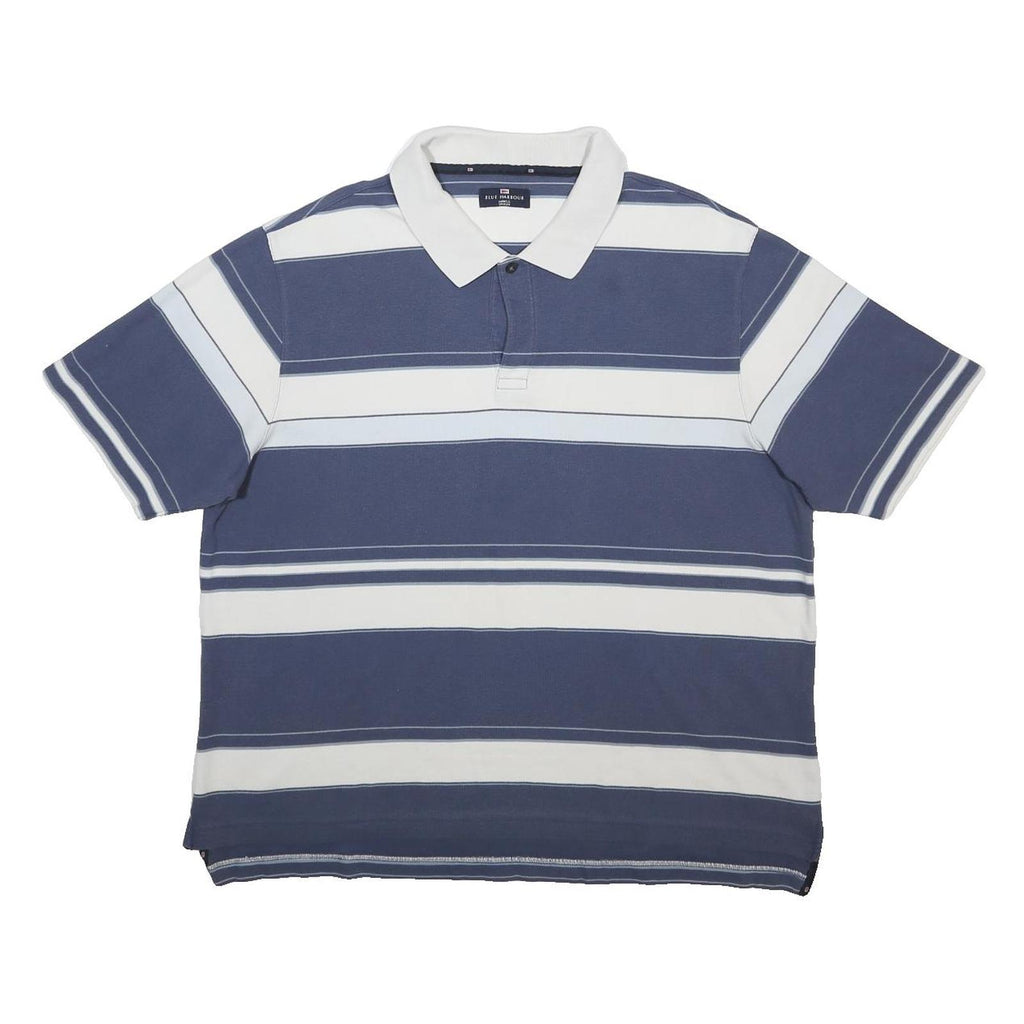 MARKS & SPENCER Mens Blue & White Striped Short Sleeve Polo Shirt 2XL Cotton