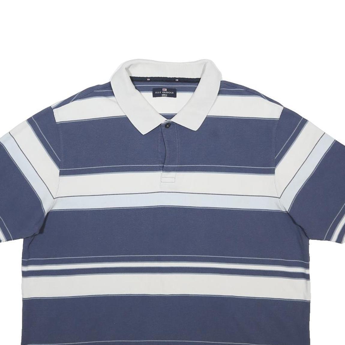MARKS & SPENCER Mens Blue & White Striped Short Sleeve Polo Shirt 2XL Cotton
