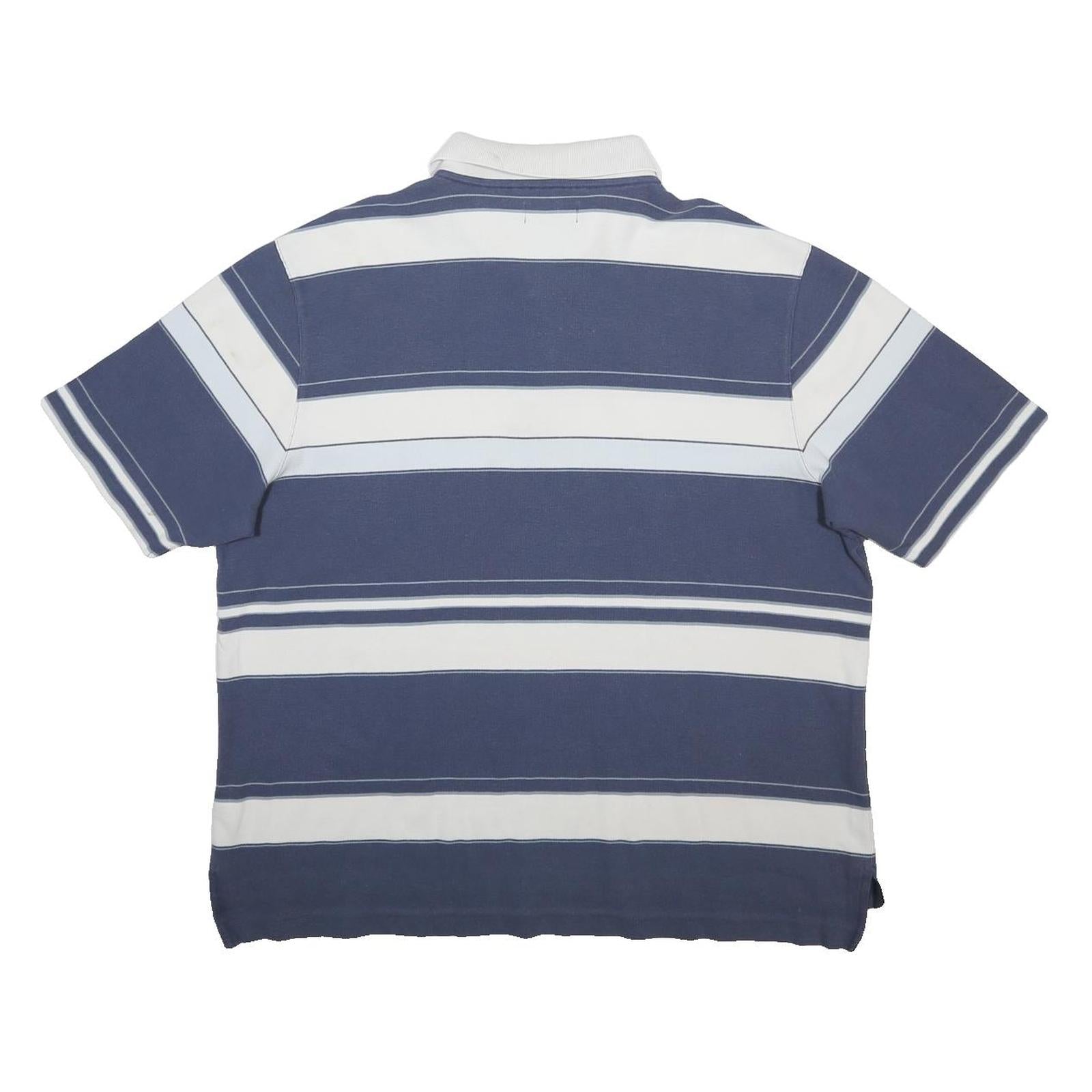 MARKS & SPENCER Mens Blue & White Striped Short Sleeve Polo Shirt 2XL Cotton