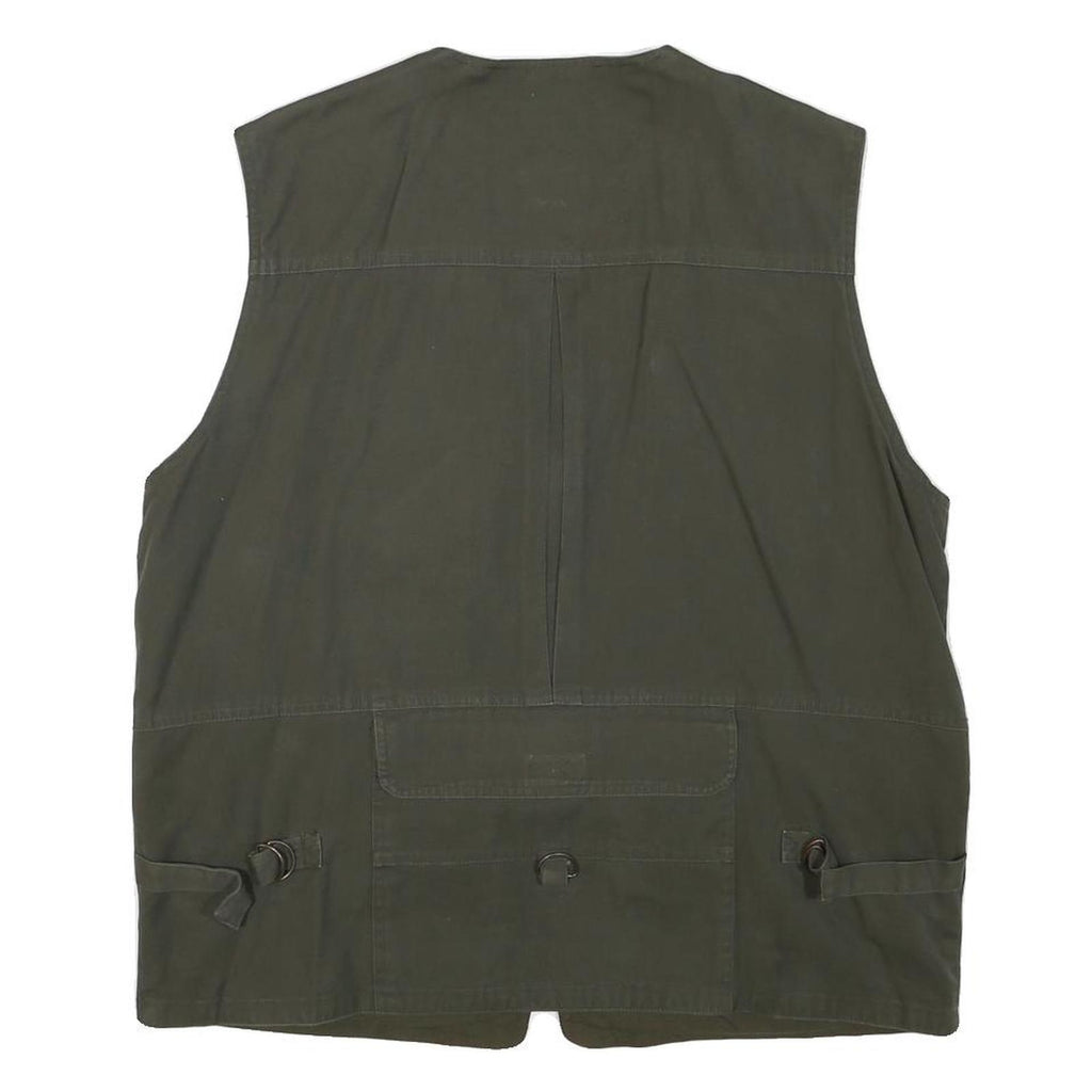 BIG JOS Mens Green Cotton Blend Utility Vest L Cotton Blend Plain Outdoor Zip