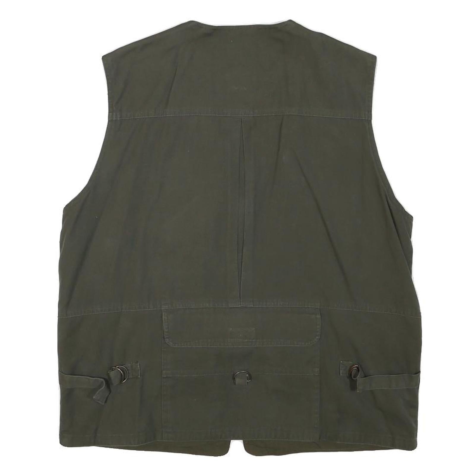 BIG JOS Mens Green Cotton Blend Utility Vest L Cotton Blend Plain Outdoor Zip