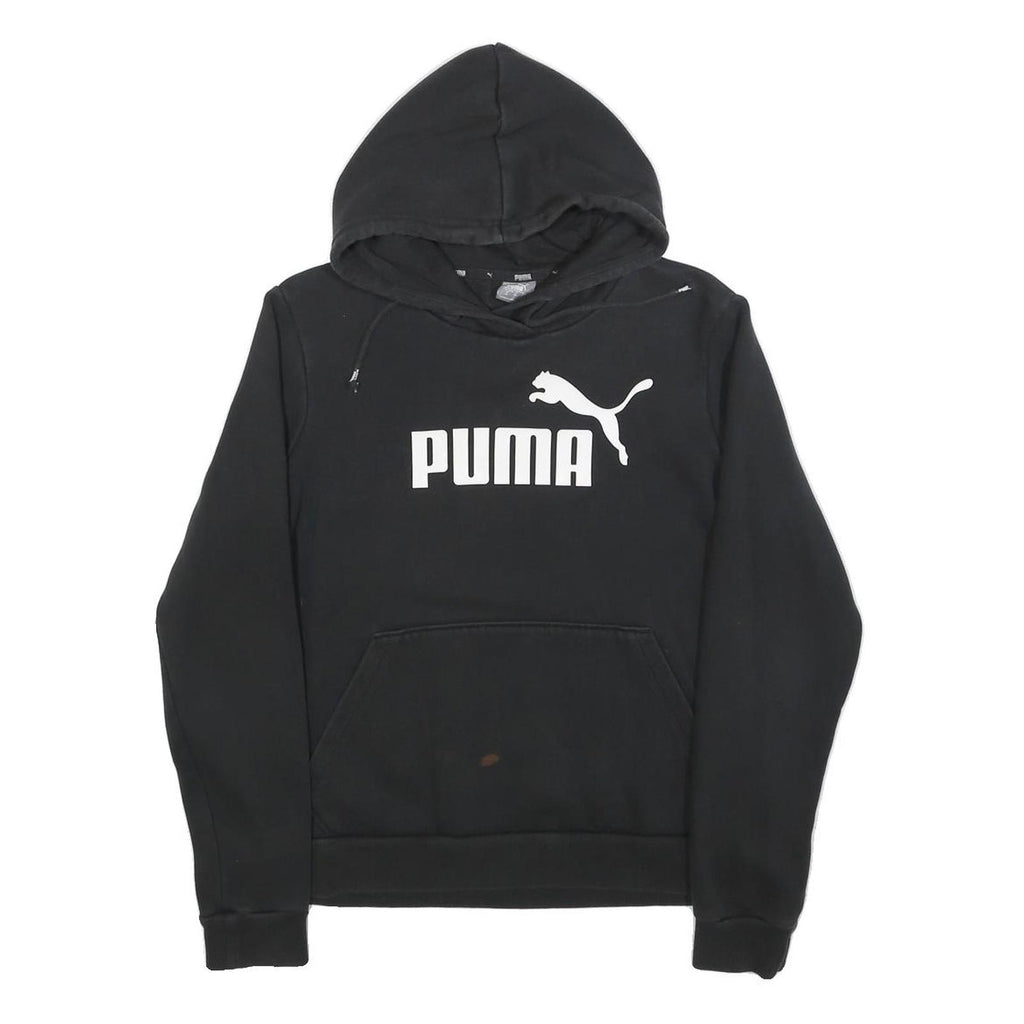 PUMA Womens Black Hoodie UK 12 Cotton Blend Pullover Hooded Sweatshirt