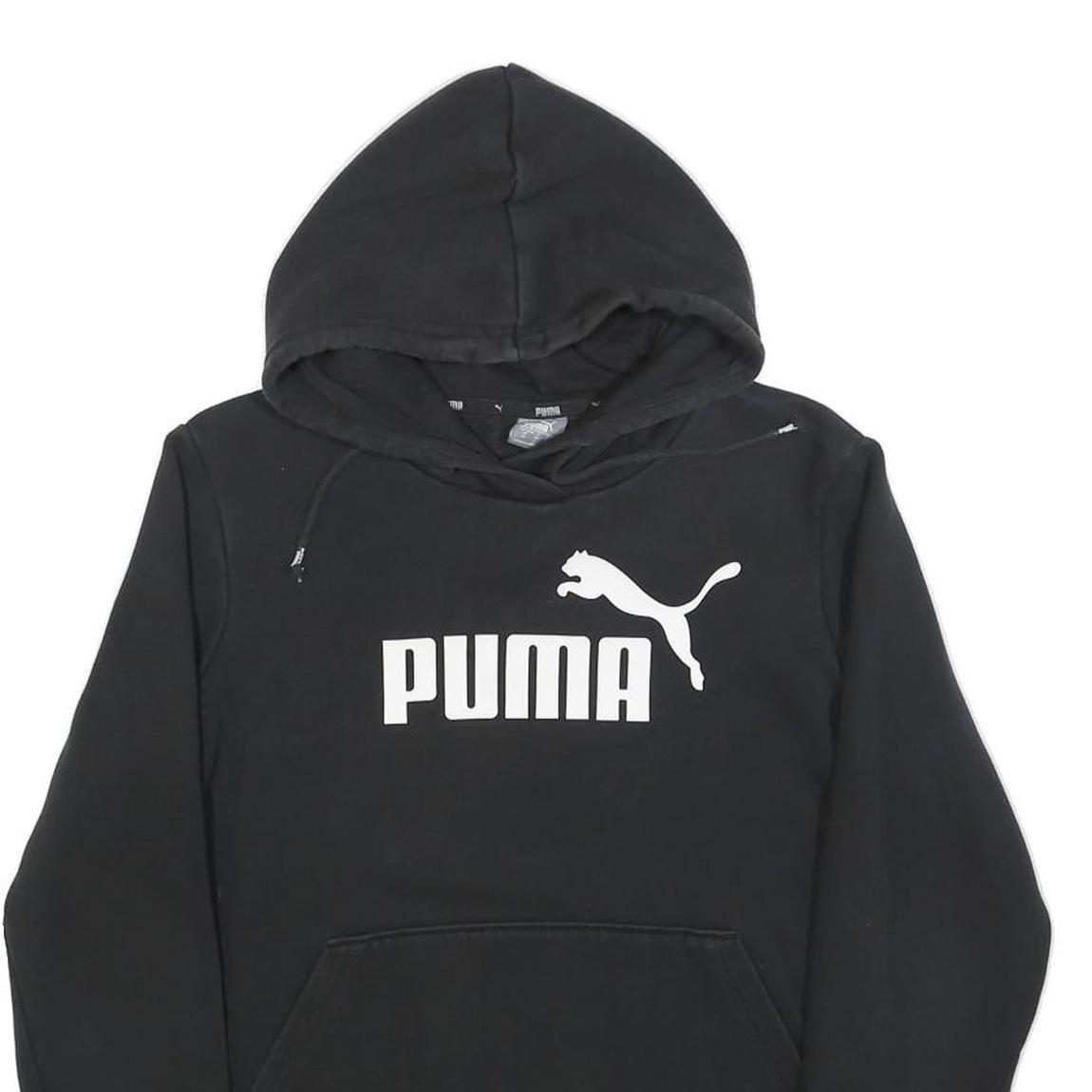 PUMA Womens Black Hoodie UK 12 Cotton Blend Pullover Hooded Sweatshirt