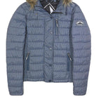 SUPERDRY Womens Blue Polyester Puffer Jacket UK 10 Hooded Zip Closure