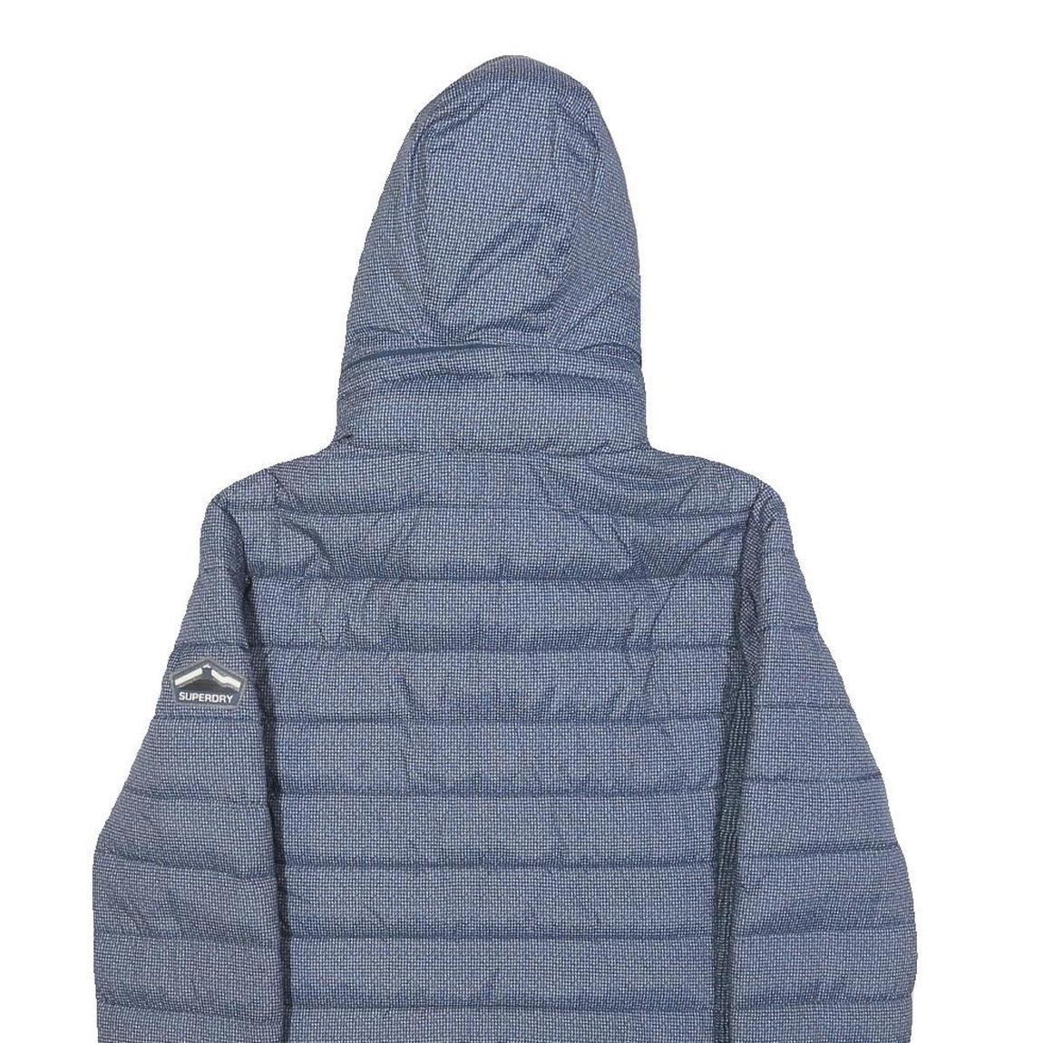 SUPERDRY Womens Blue Polyester Puffer Jacket UK 10 Hooded Zip Closure