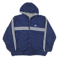 ADIDAS Mens Blue White Striped Zip Up Hooded Jacket XL Polyester Blend