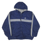 ADIDAS Mens Blue White Striped Zip Up Hooded Jacket XL Polyester Blend