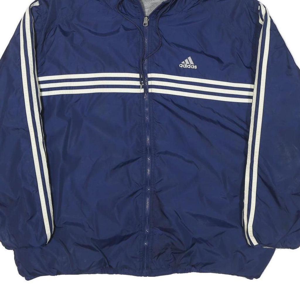 ADIDAS Mens Blue White Striped Zip Up Hooded Jacket XL Polyester Blend