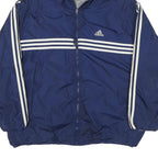 ADIDAS Mens Blue White Striped Zip Up Hooded Jacket XL Polyester Blend