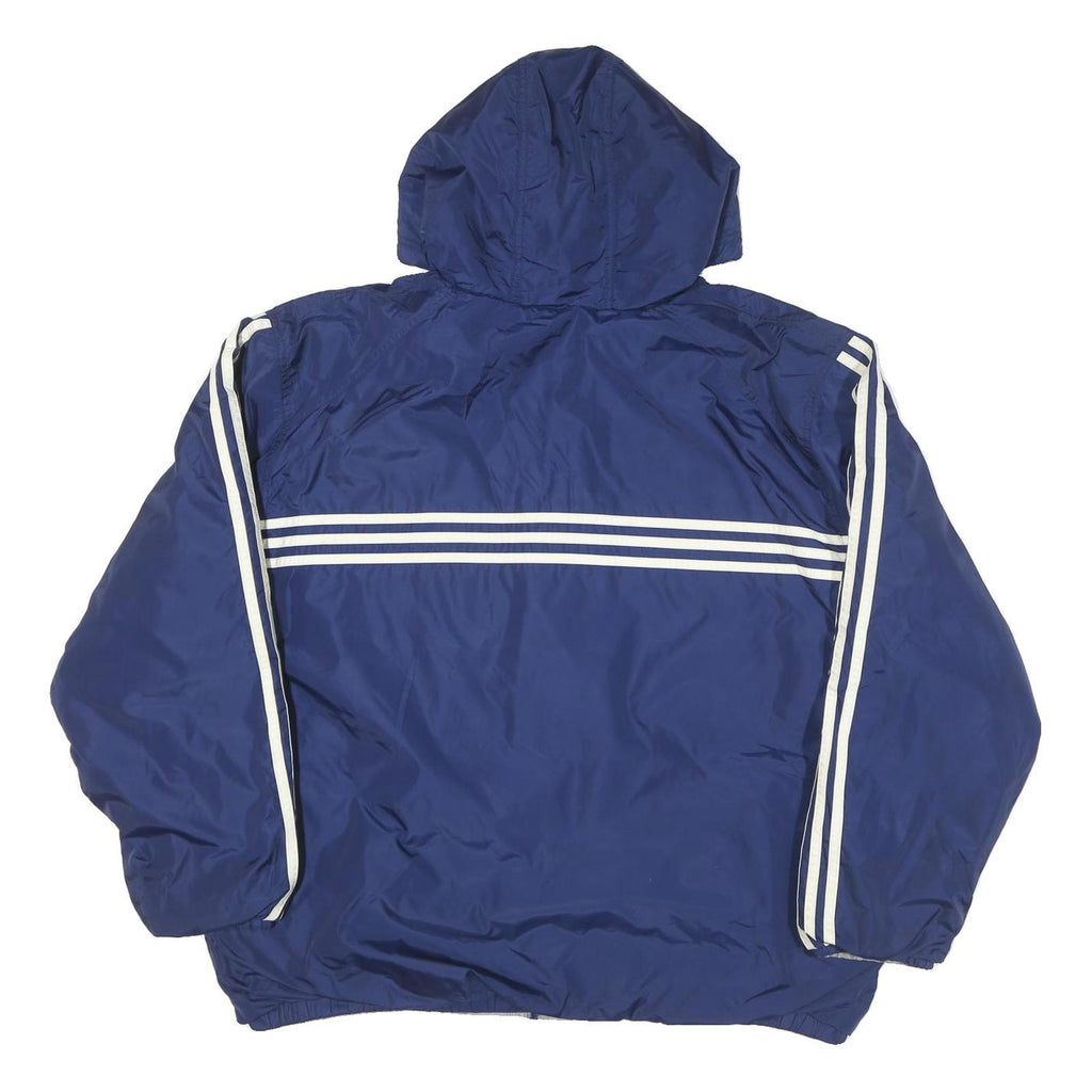 ADIDAS Mens Blue White Striped Zip Up Hooded Jacket XL Polyester Blend