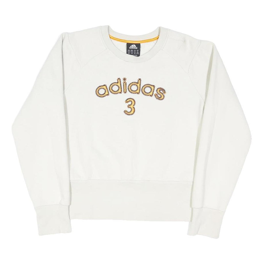 ADIDAS Womens White Cotton Blend Crew Neck Sweatshirt M Casual Graphic Pullover